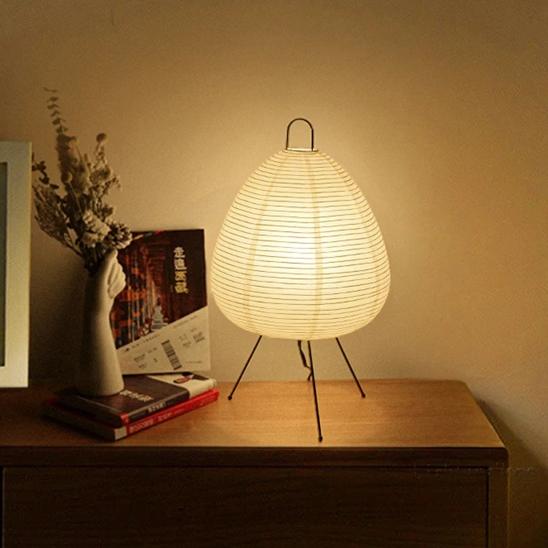 Japanese Design Tricolor Dimming Akari Wabi-Sabi Yong Table Lamp Printed Rice Paper Lamp for Bedroom Desktop Decoration