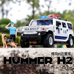 1:24 HUMMER H2 police car Off-road car Simulation Diecast Metal Alloy Model car Sound Light Pull Back Collection Kids Toy Gifts