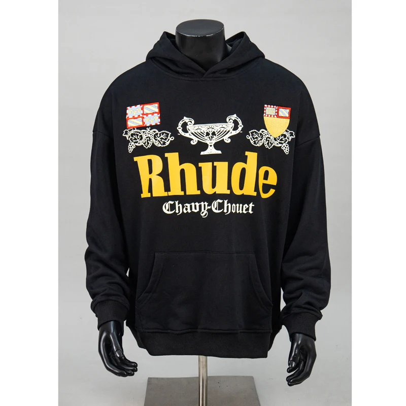 2026 Rhude Hoodies Quality Casual All-match Loose Print Hooded Sweatshirt