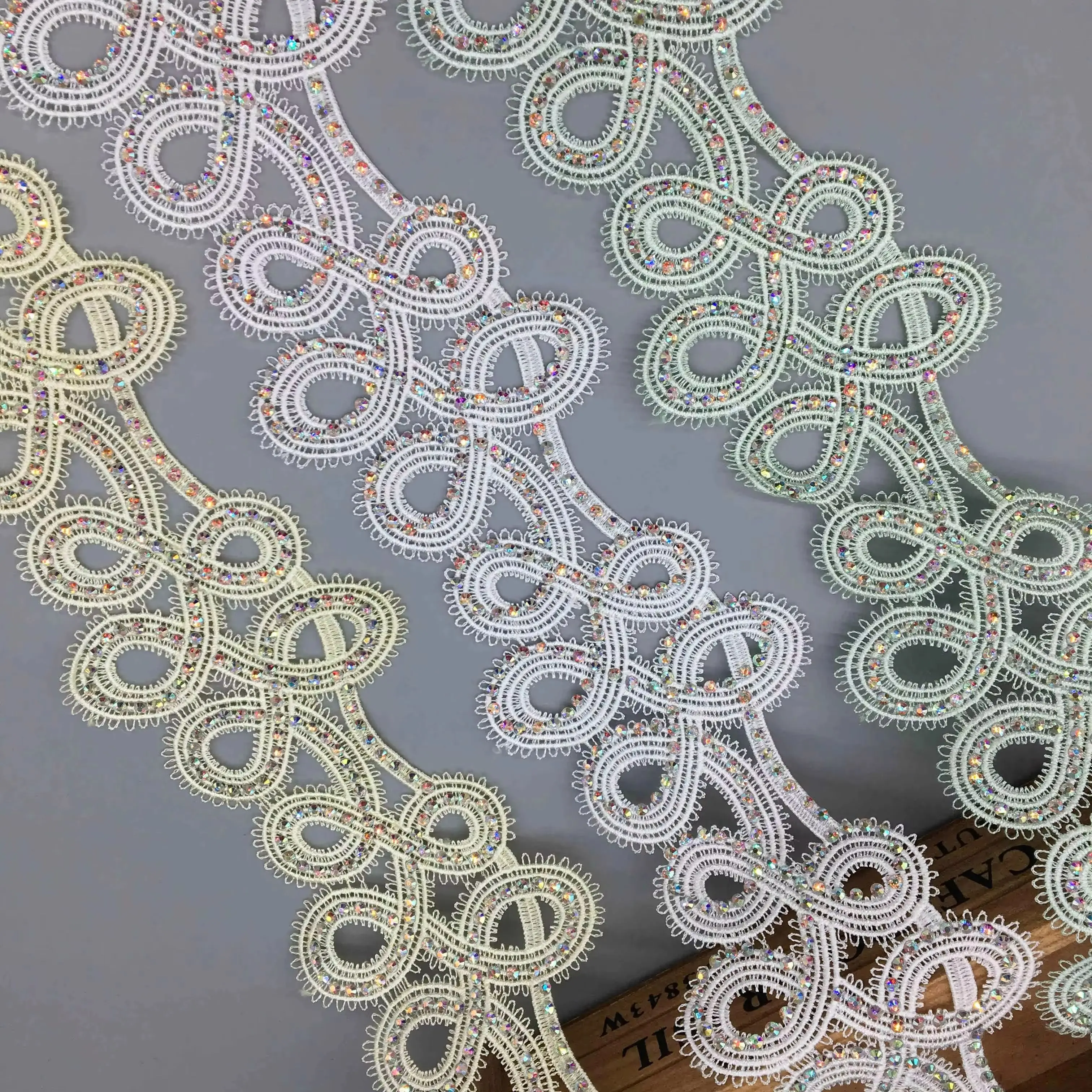 1 Yard 6.5CM Pearl Rhinestones Flower Lace Trim Embroidered Lace Ribbon Fabric Sewing Craft For Costume Wedding Dress Clothes 5