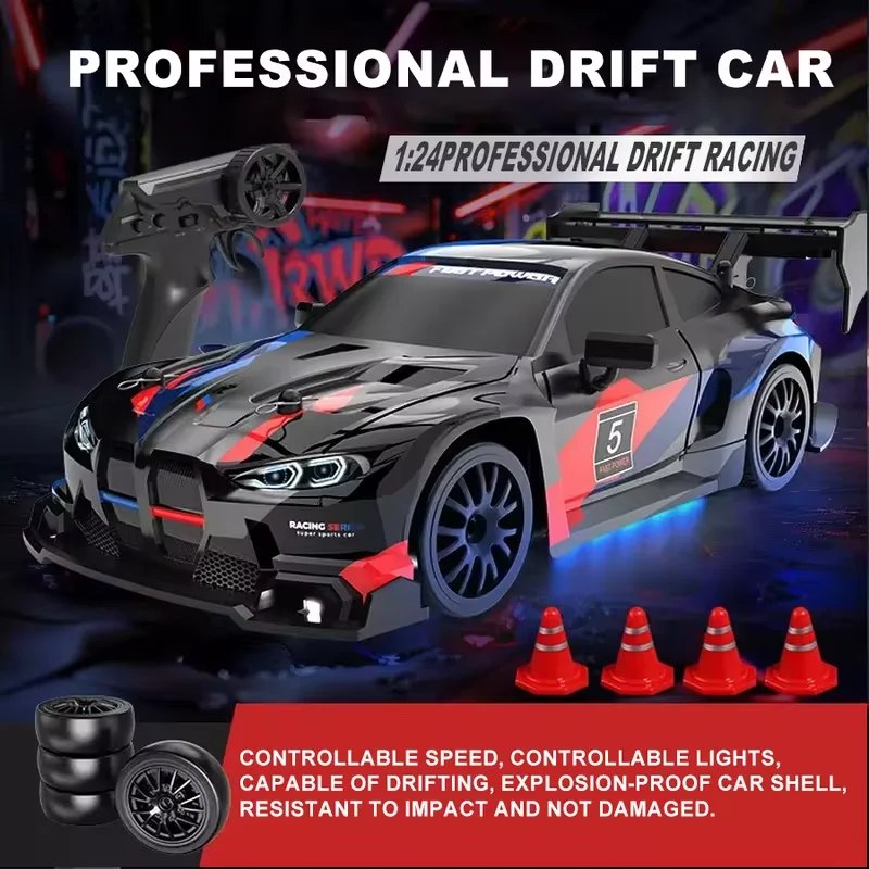 4WD Remote Control Drift Car Full Size 1:24 Mini RC Racing Car Model 2.4Ghz 20KM/H High Speed ​​RC Car with Extra Tires Toy Gift