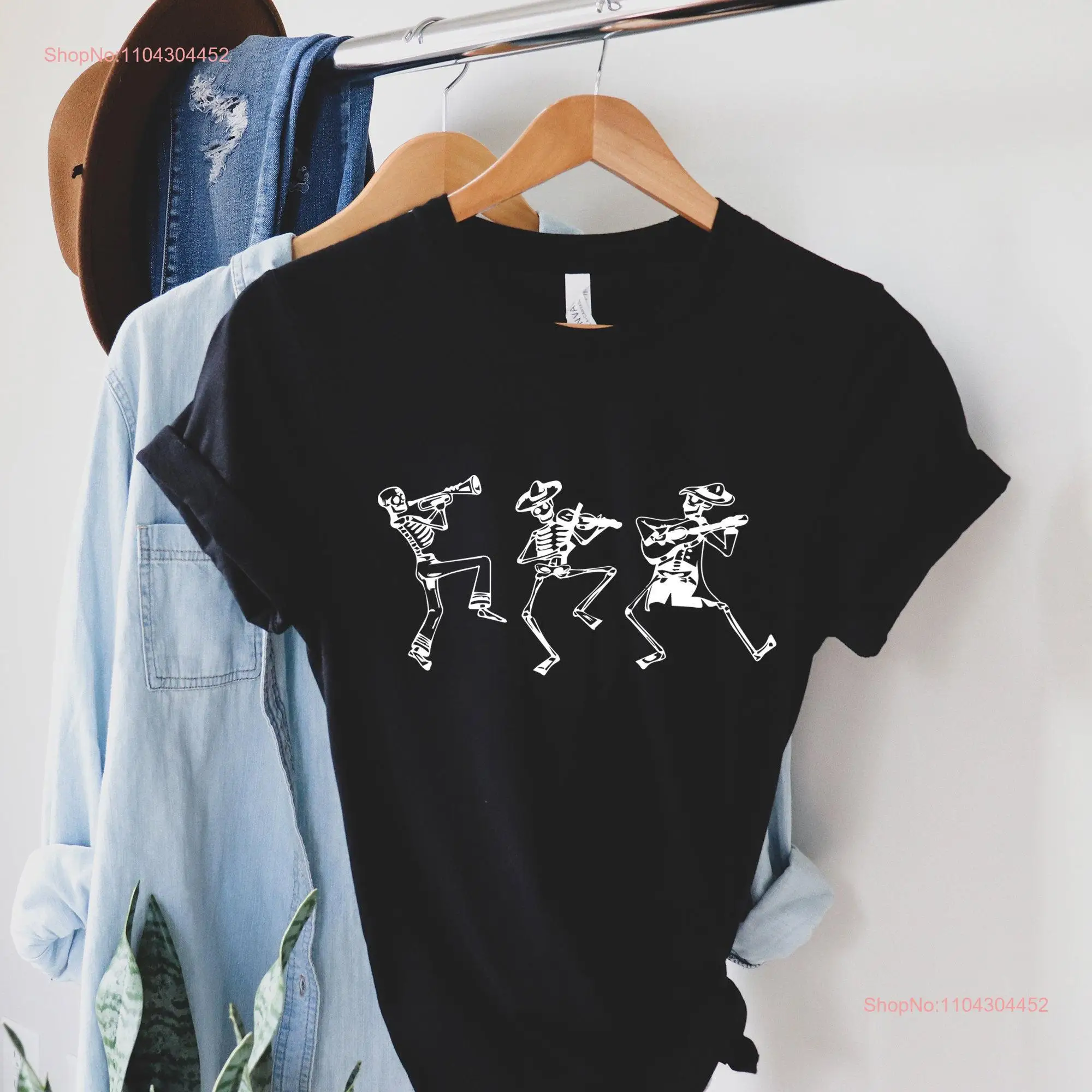 Musician Skeleton T Shirt Funny Halloween Dancing Party Costume Spooky long or short sleeves