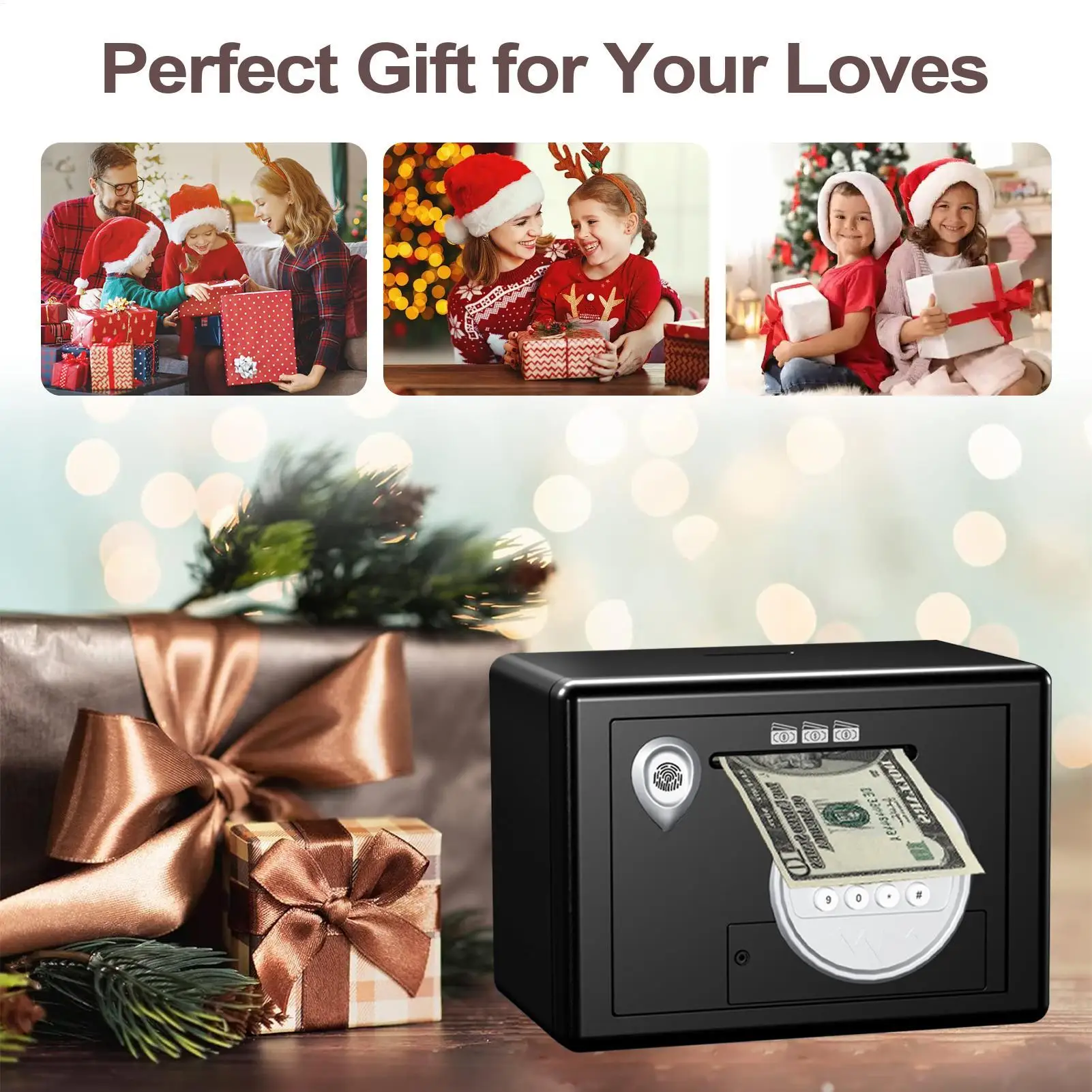 Banco de moedas para crianças fingir jogar ornamento bloqueio senha banco poupança dinheiro para sala estar dormitório quarto sala estudo estante