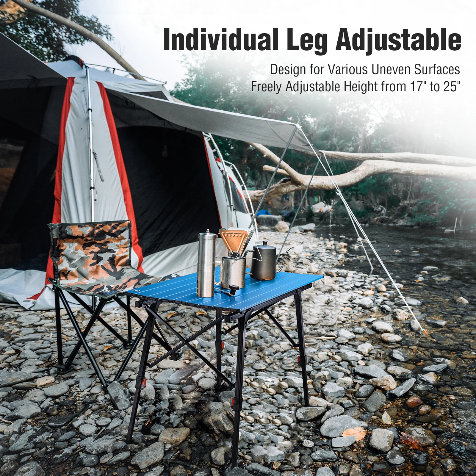 VILLEY tavolino pieghevole da esterno 90cm tavolo da campeggio in alluminio multifunzione per barbecue Picnic tavolo pieghevole scrivania stallo