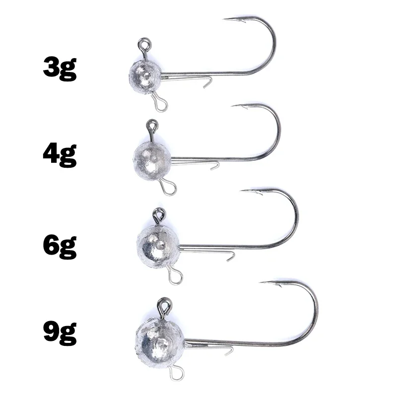 10pcs Double Ring Head Jigs Hook Round Ball Jig Head Hook DIY Weedless Long Shank Secondary Hooks For Soft Worm Fishing