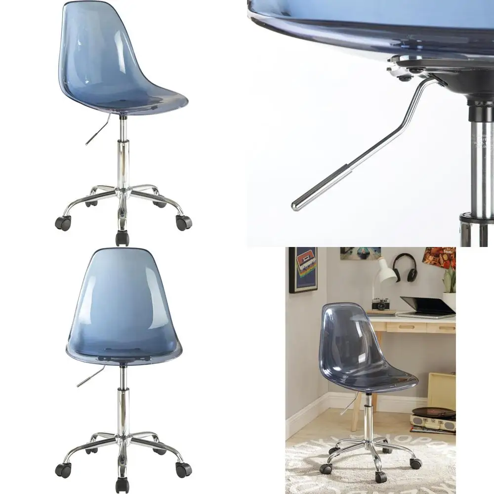 

Navy Blue Rolling Desk Chair with Silver Legs, 21 Deep x 19 Wide x 34 High