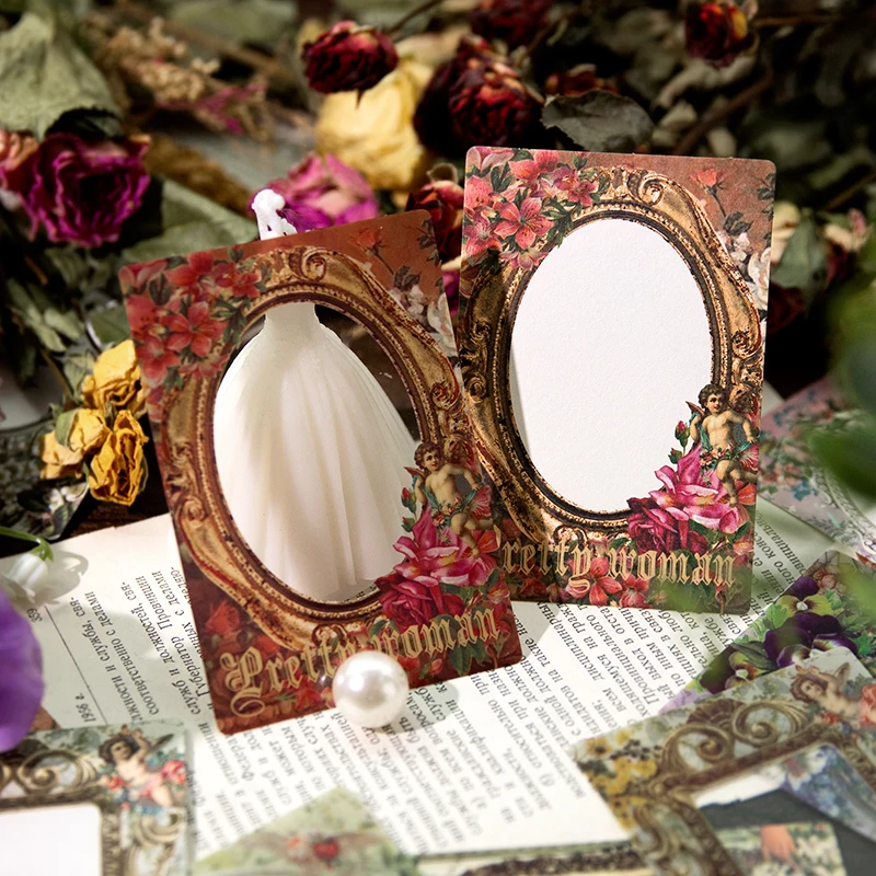 35Pcs Material Paper Retro Art Flower Border Message Backing Notebooks Collage Memo Decoration Note Scrapbooking 105*73mm