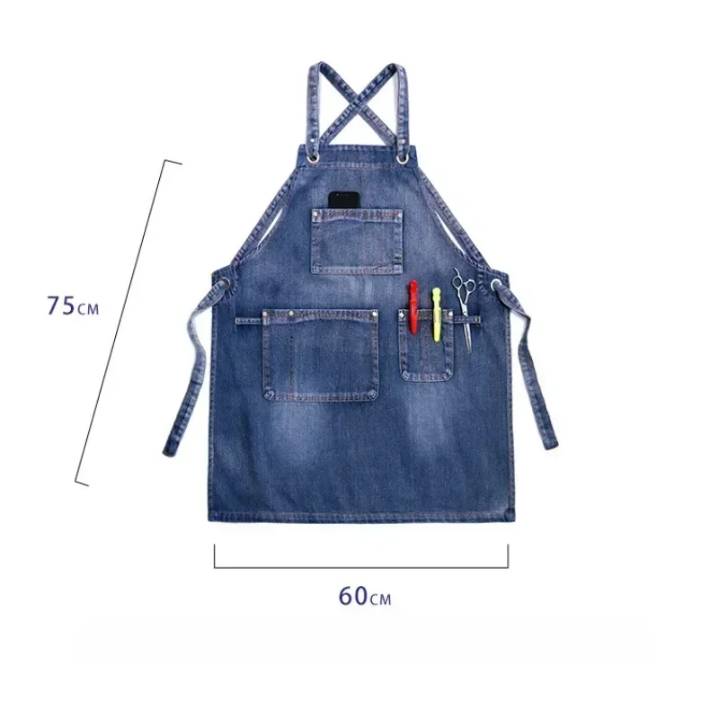 Customized Logo Thick Denim Apron with Pocket Jean for Women Men Hair stylist  Barista coffee shop in  beautiful salon