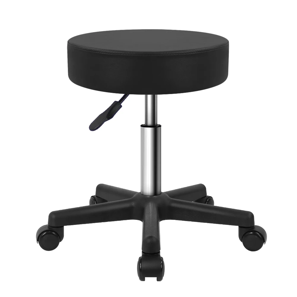 KKTONER Round Rolling Stool PU Leather Height Adjustable Swivel Drafting Work SPA Salon Stools with Wheels Black