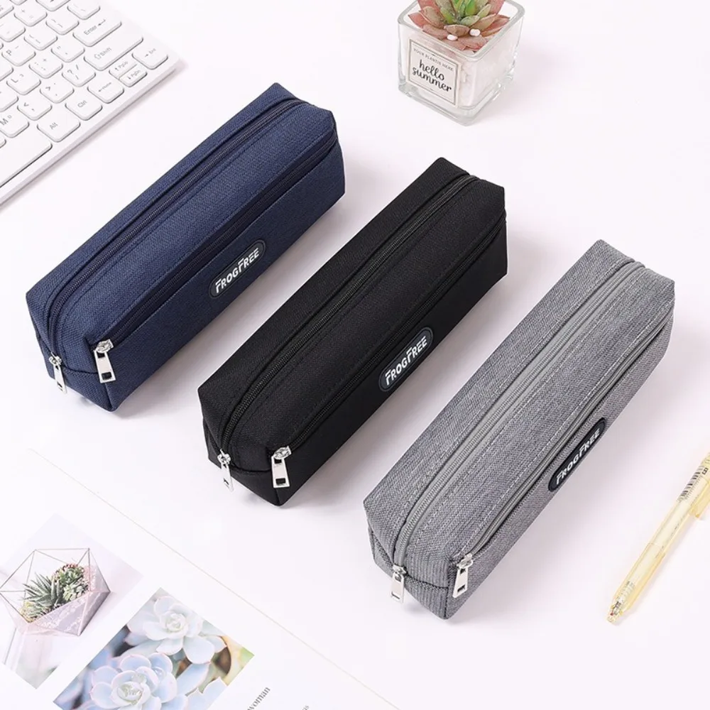 Modern Canvas Pencil Case Solid Color School Supplies Pencil Bags Rectangular with Zipper Stationery Pouch for Student Kids