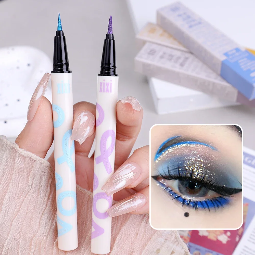 Shiny Blue Liquid Eyeliner Pen Waterproof Lasting Metallic Glitter Purple Color Eyeshadow Eye Liner Pen Party Makeup Cosmetics