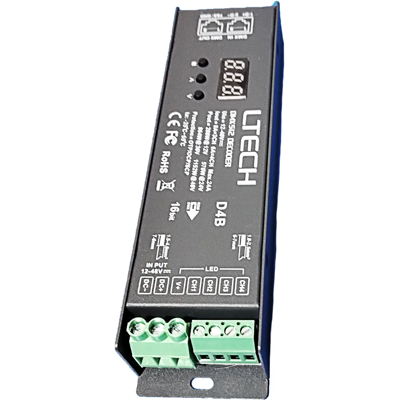 LTECH New Led DMX Decoder 5A*4CH 4A*4CH Output DIN Rail 12V-24V Input 4 Channel Output Controller Constant Voltage DMX512 Slave