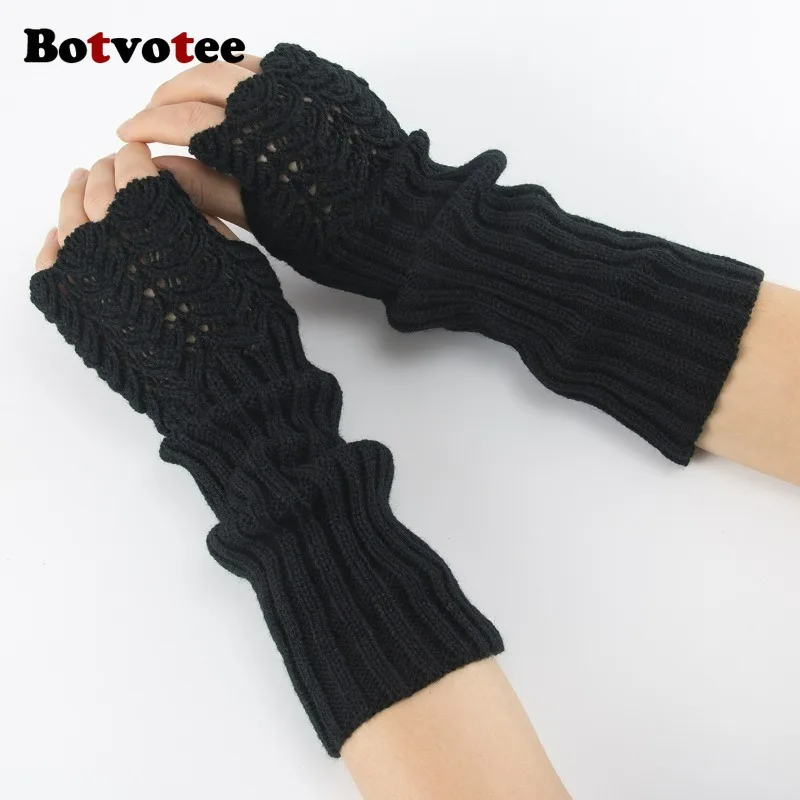 Botvotee مدفئات للذراع الأكمام للنساء شحن مجاني Y2k اكسسوارات الشتاء متماسكة أصابع قفازات بيضاء لطيف موضة واقي للذراع