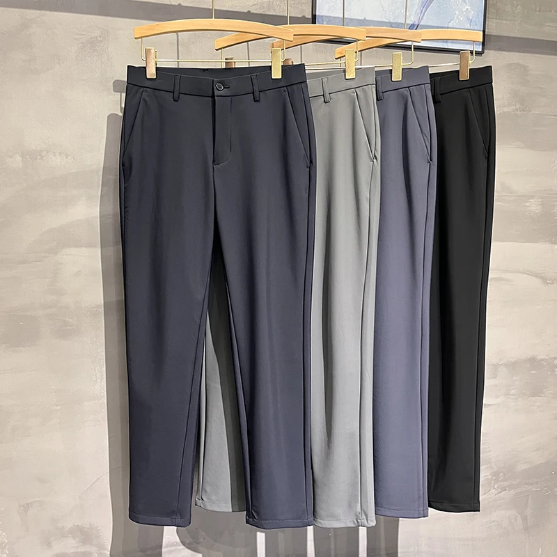 Pantaloni da abito elasticizzati di fascia alta per uomo 2024 autunno nuovi vestiti da uomo tubo dritto pantaloni larghi da lavoro