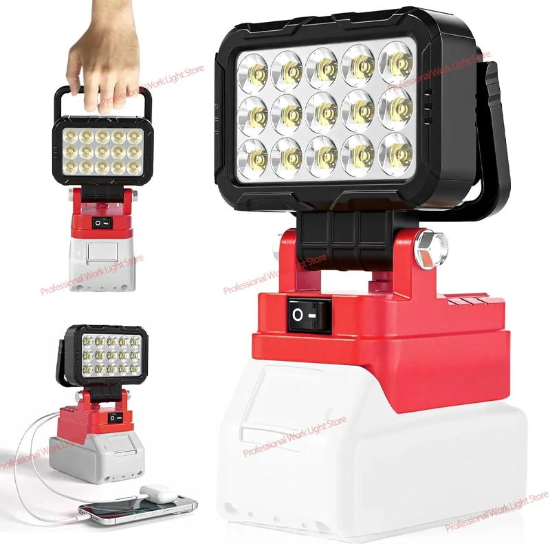 

3-дюймовый светодиодный фонарь для аккумулятора Milwaukee 18В, рабочая лампа, уличный светильник, ручной аварийный прожектор для рыбалки (без аккумулятора)