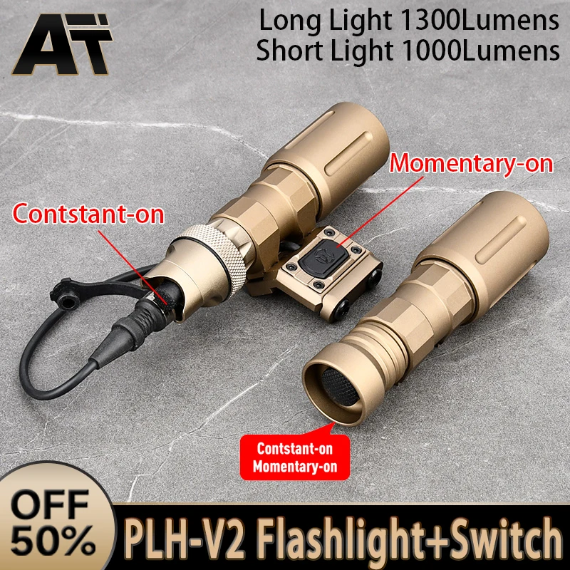 

WADSN Tactical PLH-V2 Scout Flashlight Airsoft 1300Lumens High Power Hunting Weapon Light Dual Pressure Switch Set Fit 20MM Rail