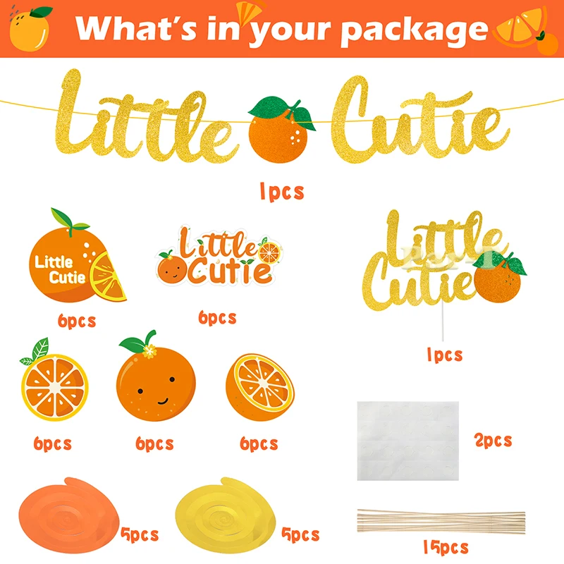 Pequeno cutie chá de fraldas decorações de festa laranja teto espiral redemoinho bolo topper bonito fruta desenhos animados pano de fundo banner para crianças