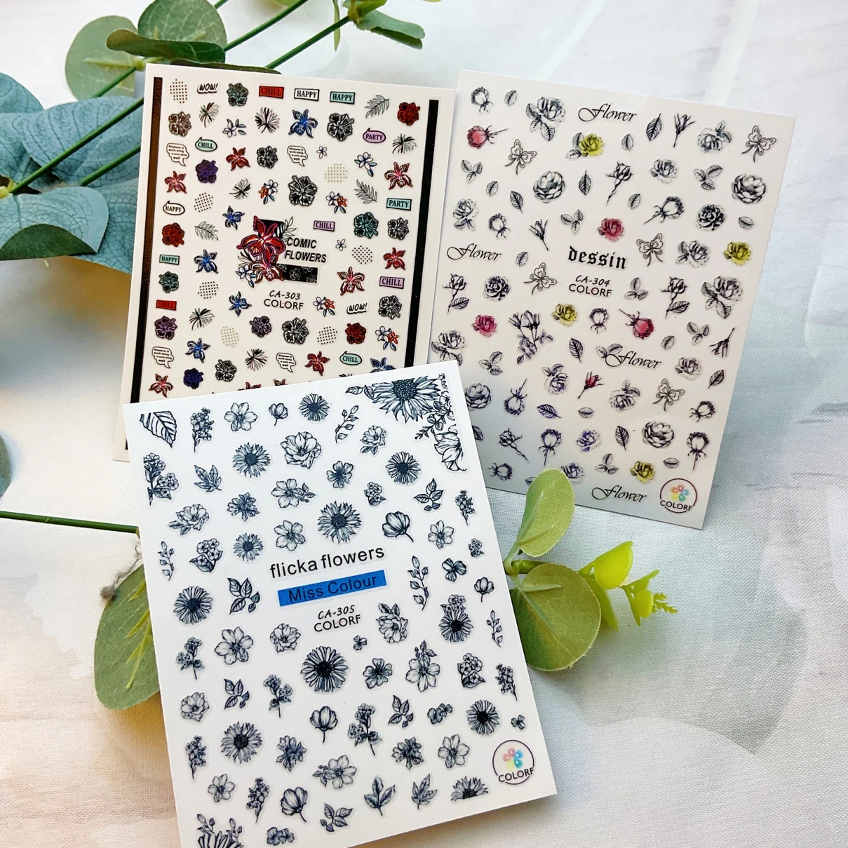 

1 Sheet Hand-painted Series Nail Sticker Hand-drawn Lilies Rose Sketch Flower Butterfly Retro Minimalist Nail Art Sticker