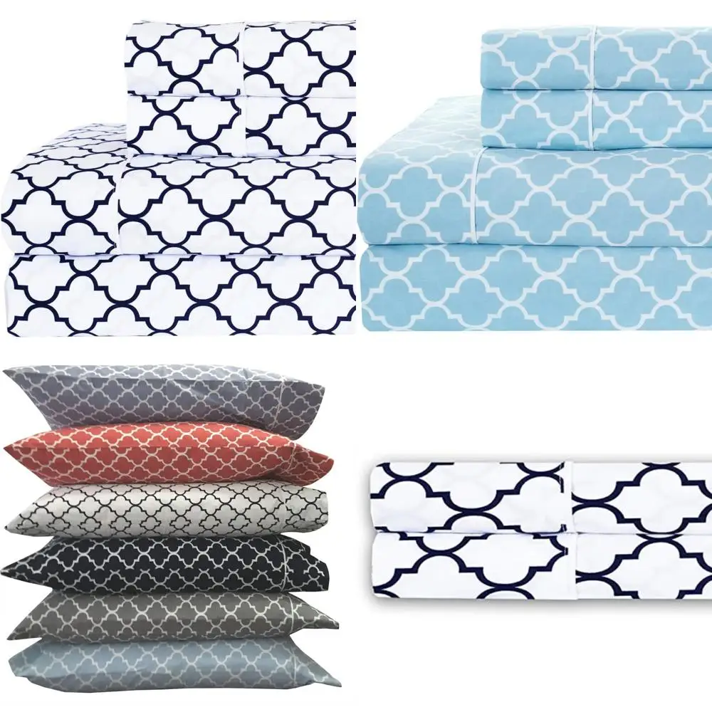 luxurious cotton sateen sheets set navy and white, 5-piece split cal king, 100% cotton, sateen weave, adjustable