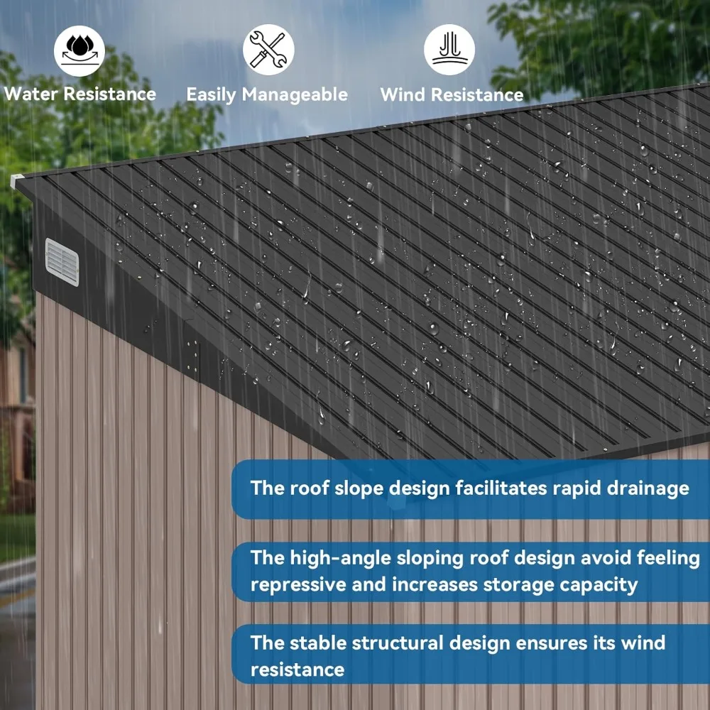 355 Cubic Feet Premium Galvanized Steel Storage Shed with Three Doors, 9.5x7.4 Feet Outdoor Double Lock Single Lean Shed