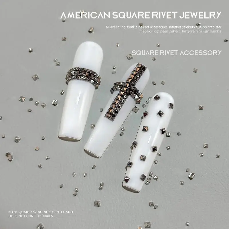 6 Grids 3 Colors Square Pyramid Metal Nail Studs Gold Silver Dark Grey Gothic Punk 3D Spike Nail Art DIY Decorations