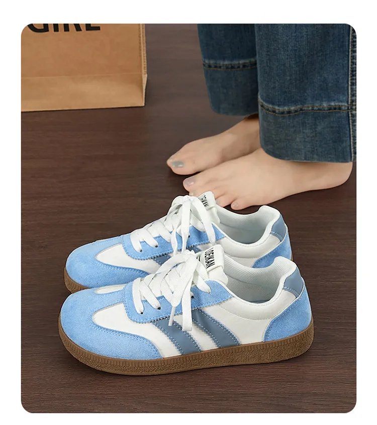 Damen Retro-Streifen-Sneaker mit Gummisohle, Schnürung, flache Schuhe, modische, vielseitige Freizeitschuhe zum Gehen für den täglichen Gebrauch – Detail 17