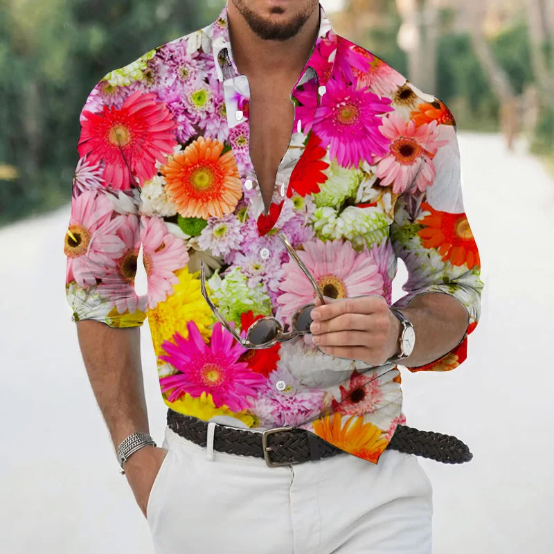 Luxury Hawaiian Tropical Shirt For Men 3d Printed Floral Long Sleeve Blouse Beach Holiday Camisa Oversized Tops Tee Shirt Homme