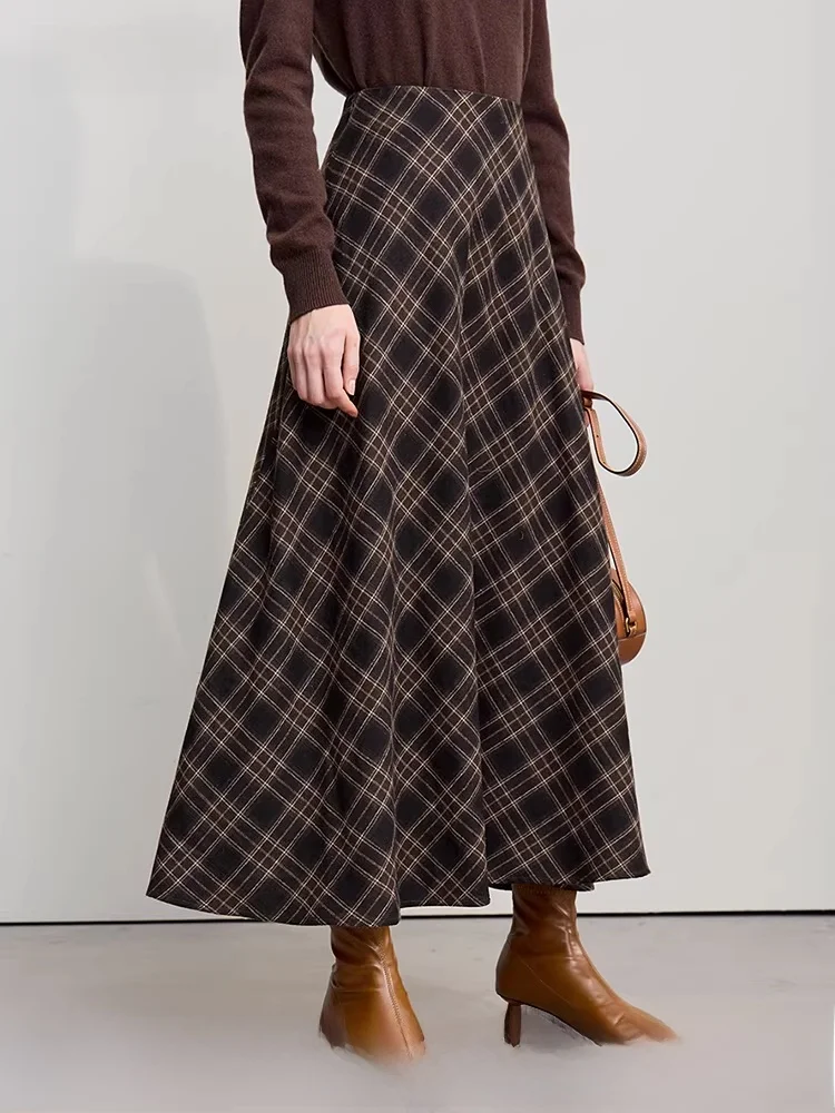 

Осень-зима, клетчатая длинная юбка трапециевидной формы, женская деловая повседневная юбка-миди из смеси шерсти из полиэстера, винтажная юбка Briti Sle