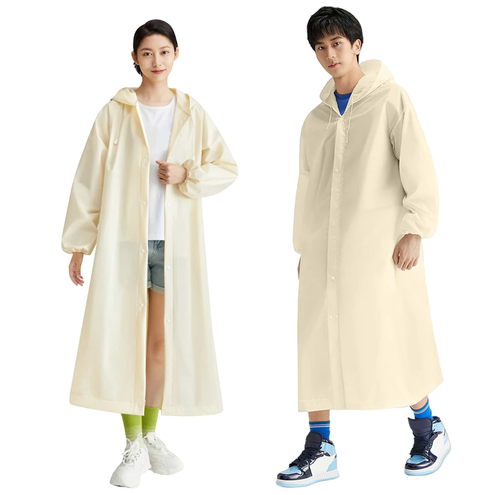 Adult Long Raincoat Reusable Waterproof Rain Coat Windproof Hooded Rain Poncho Drawstring for Outdoor Travel Emergency