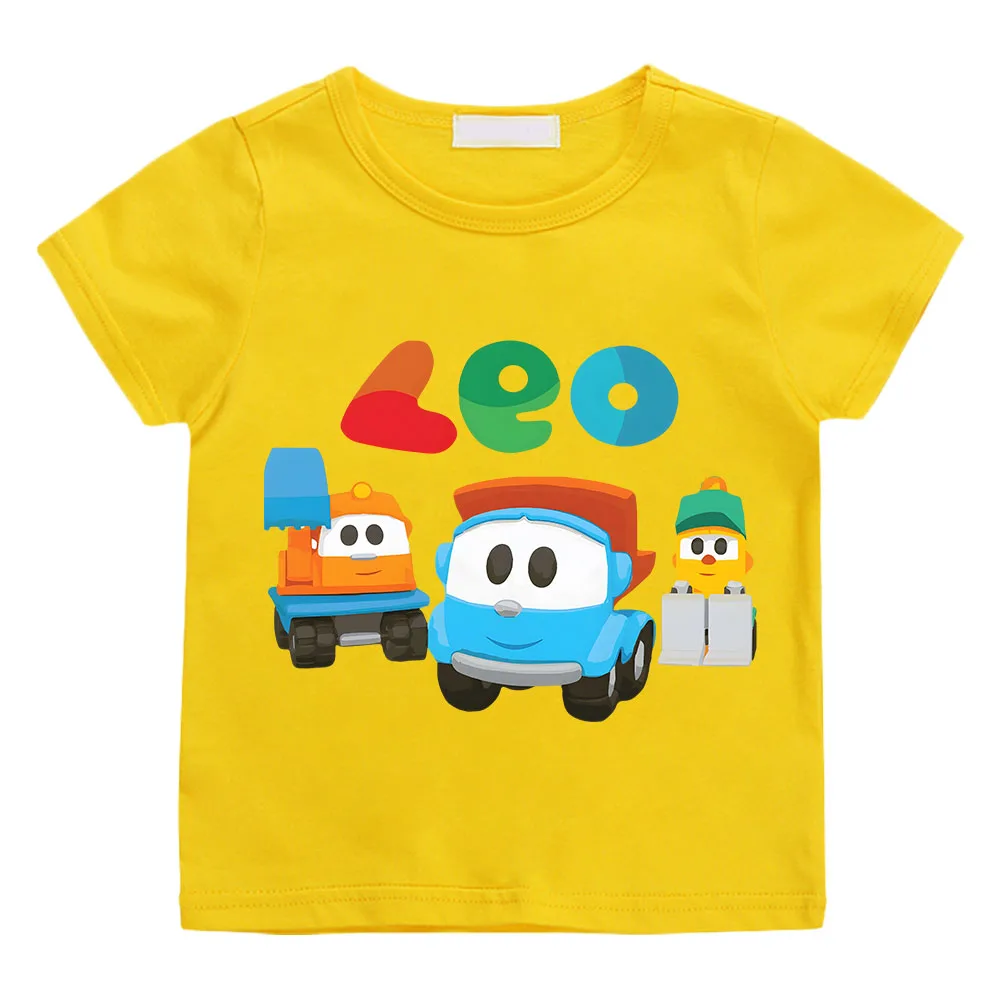 Camiseta de dibujos animados de Leo The Truck para niños, Camisetas de verano para niñas, ropa para bebés, Camisetas divertidas para niños, Camisetas de manga corta