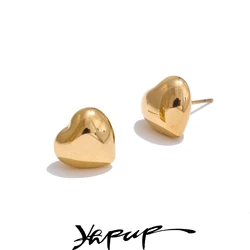 Yhpup Chunky Hollow Heart Small Stud Earrings Daily Jewelry 316L Glossy Smooth Tarnish Resistant Fashion Charm Accessories Gift