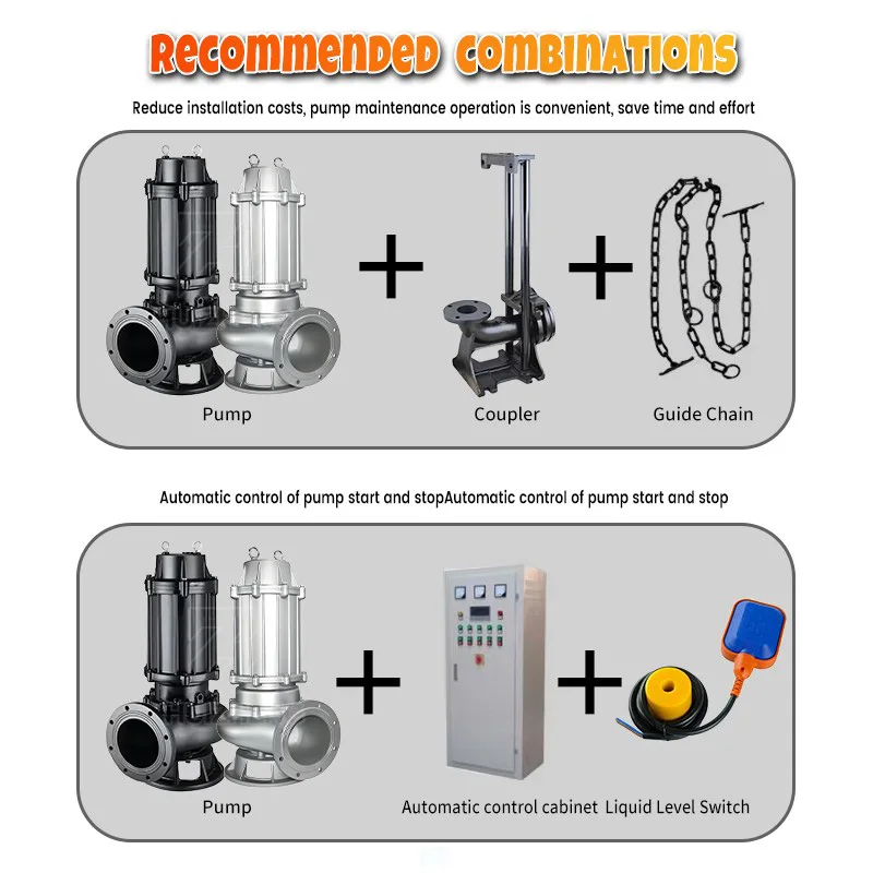 HUIZHENG WQ Cast Iron DC Motor Submersible Sewage Pump Grinder System  Tanks Residential High Efficiency ISO9001 CE Certified