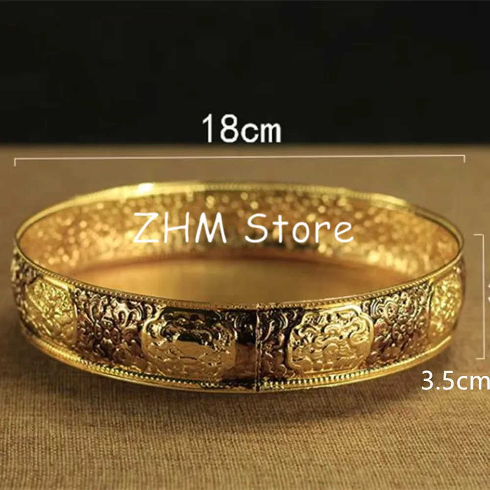 18cm Gold/Silver Big Size Auspicious Symbol Manza Carving Alloy Metal Buddhist Home/Office Putting Decorate Dish/Plate/Tray Base