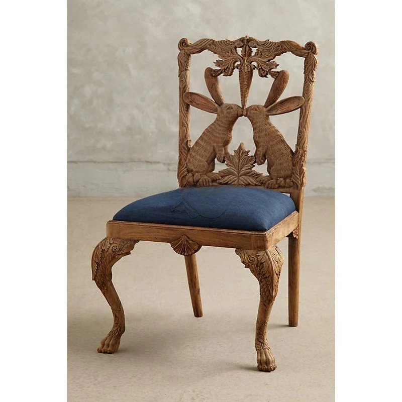 Solid wood art design dining chair American country antique carved study chair hand carved coffee house chair