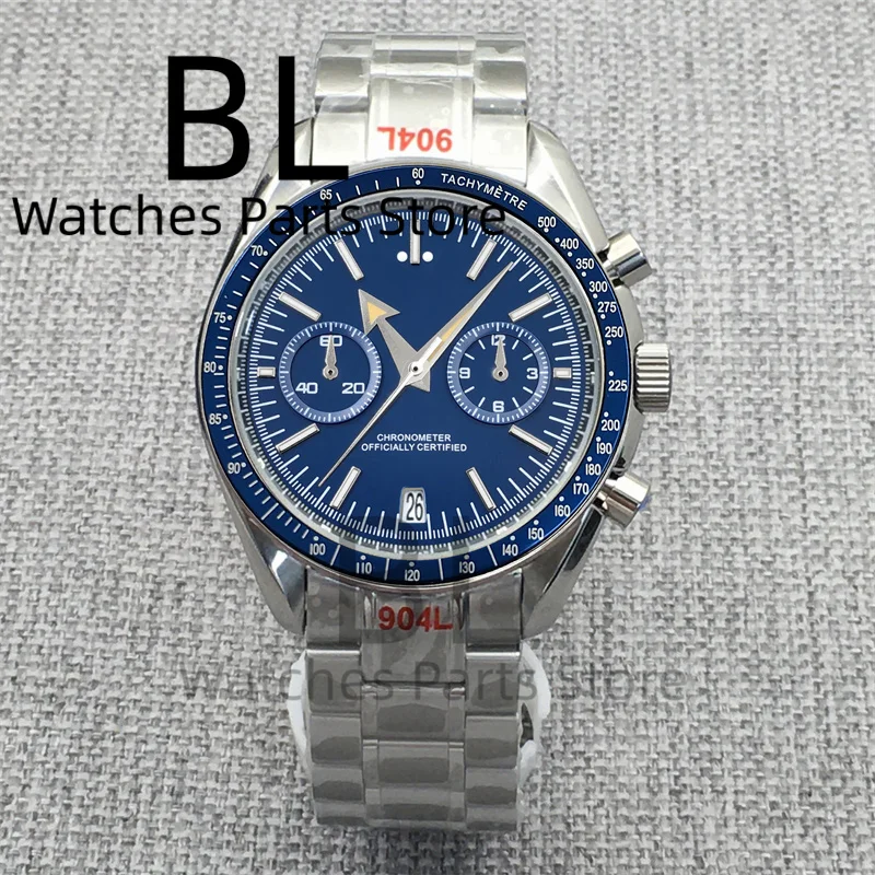 BLIGER 39.5mm Customized 6 O'clock Date VK64 Chronograph Moon Watch For Men Water Resistant Luminous Dial Stainless Steel Watch
