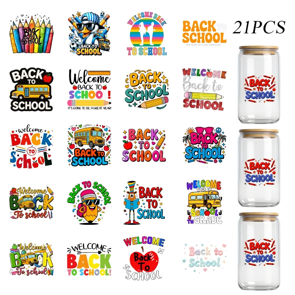

21 PCS UV DTF Transfer Stickers Cup, Back To School Welcome Back, Perfect for glass cups, mugs, and thermoses,suitable gift.