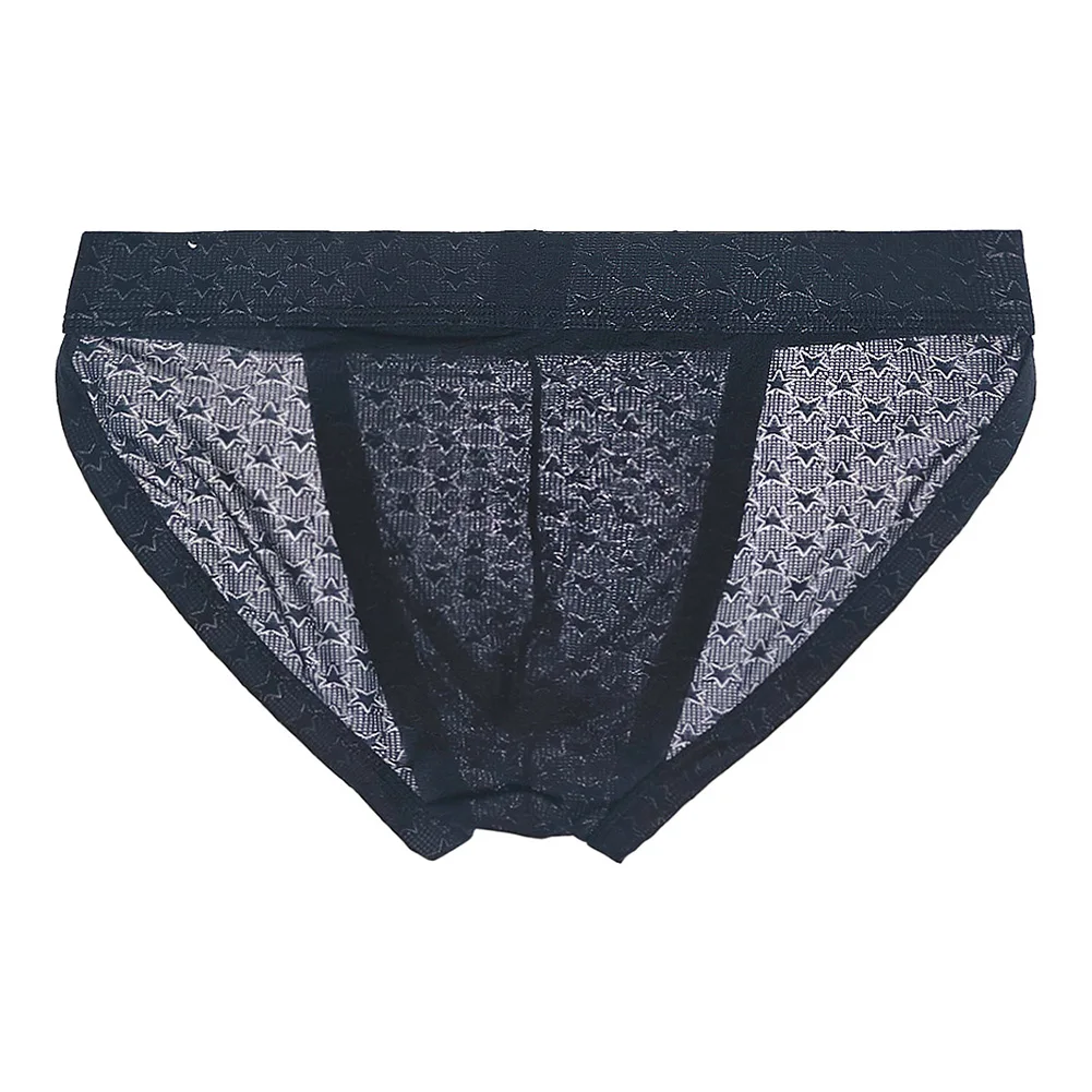 Men Jacquard Mesh Briefs Underwear Translucent Low-Waist High Fork Soft Panties Ice Silk  Cool Breathable Briefs For Man