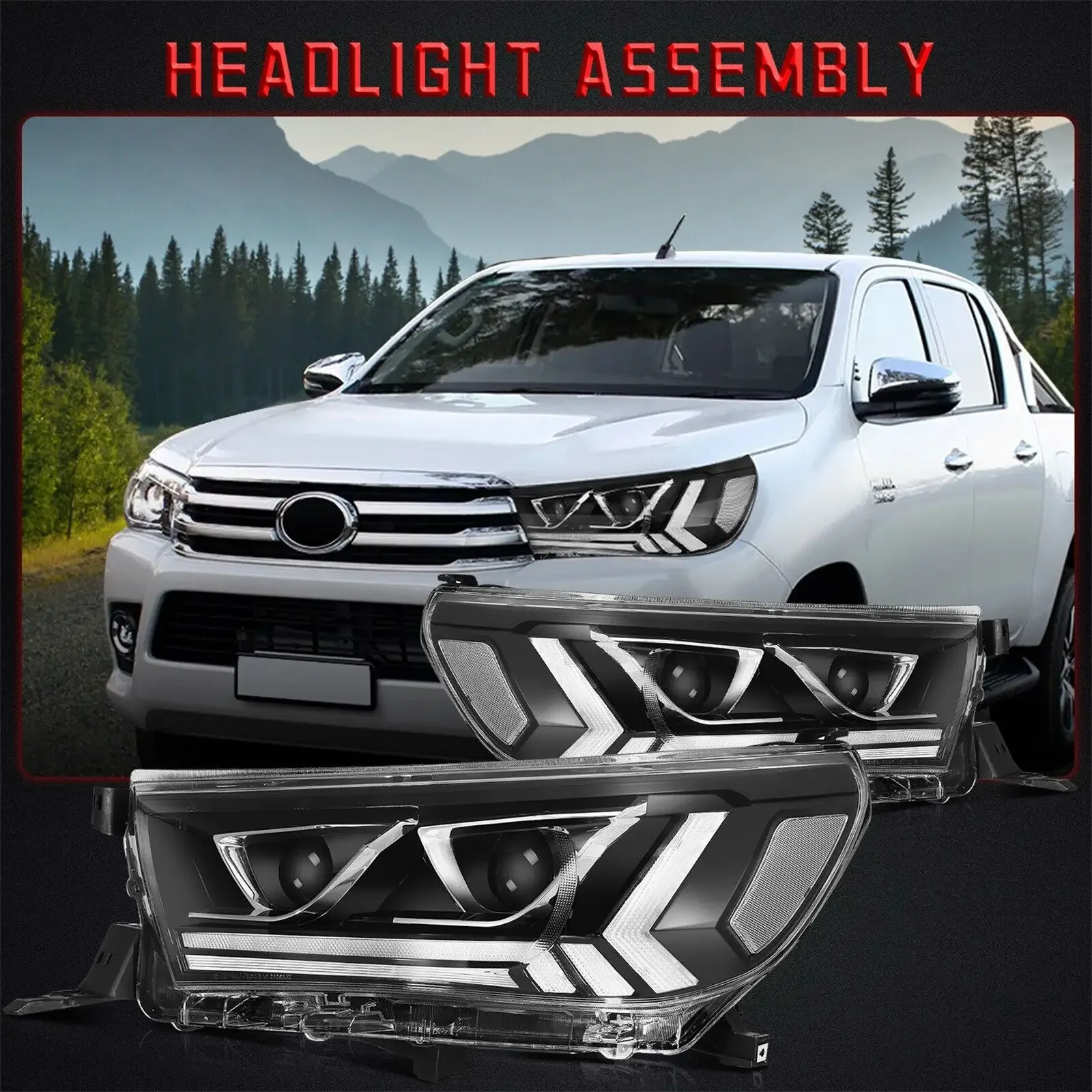 For 2016-2020-2024 Toyota HILUX REVO modified LED day running lights, headlights Headlights Assembly Pair Sequential Turn Signal