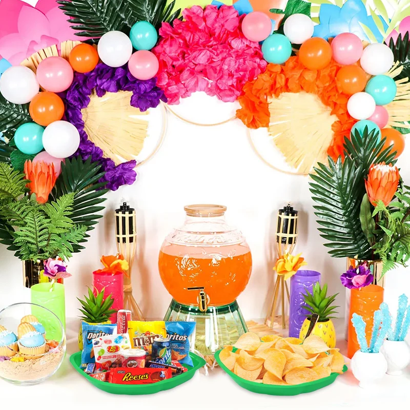 2/4/6 stücke grüne Palm blatt platte Popcorn Süßigkeiten Kekse Essen Tablett Platte für Hawaii Sommer Luau Geburtstag Hochzeits feier Dekorationen – Detail 14