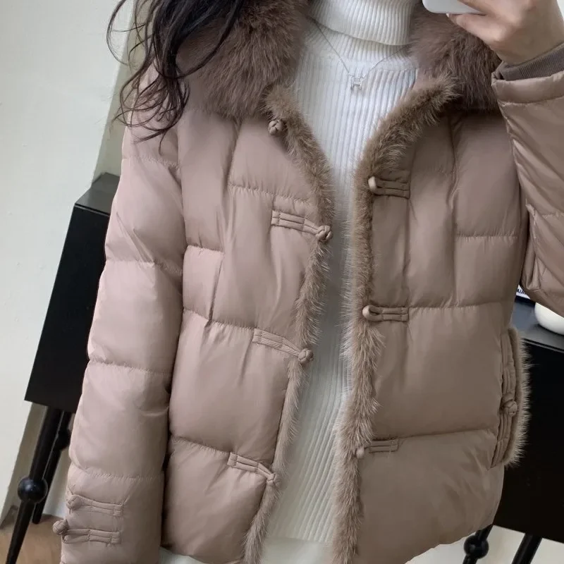 New Down Coat Women\'s Winter Short White Duck Down Big Fox Collar Loose Mink Coat Winter Coat Women Down Jacket Women Coat