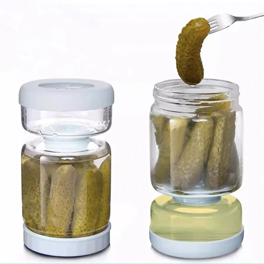 Tarro de pepinillos, dispensador seco y húmedo, aceitunas, tarro de reloj de arena a prueba de fugas, reutilizable para almacenamiento de alimentos, herramientas separadoras de alimentos de cocina