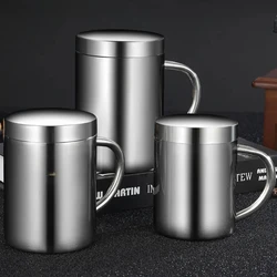 304 Stainless Steel Mug Cup Double Layer Anti-scalding Thermos Cup With Lip Coffee Tea Milk Beer Water Bottle Office Home Use