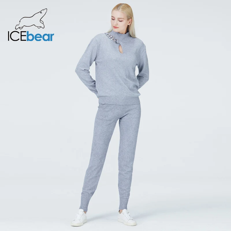 icebear 2022  women knitted tracksuit sweater&carrot jogging pants pullover sweater set chic outwear clothing NB-2321