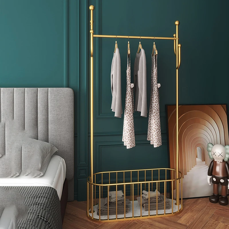 Bedroom Hallway Clothes Rack Shelf Rail Nordic Golden Entryway Standing Rack Save Space Storage Roupeiro Furniture GPF30XP