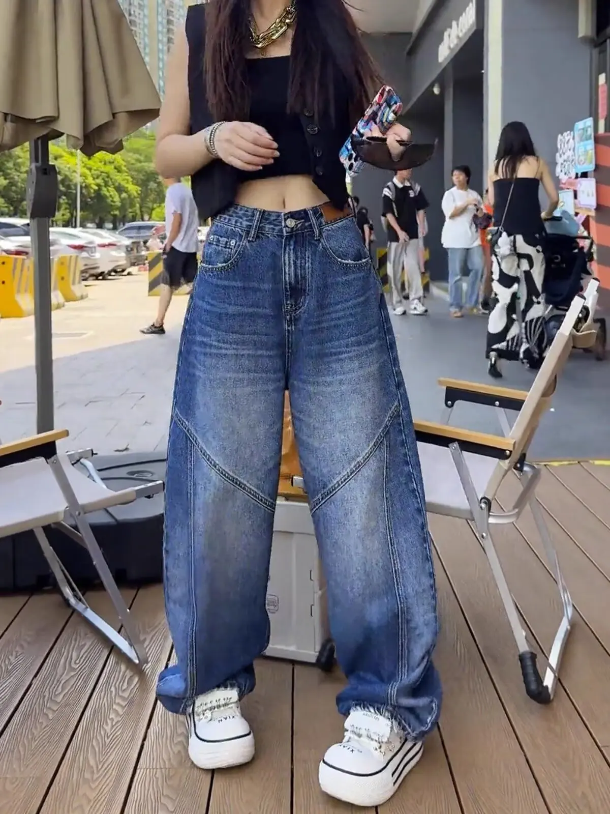 

plus Size Wide Leg Denim Jeans Women's Autumn Winter Loose American Style Straight Cut Dad Pants Casual Wear All Seasons