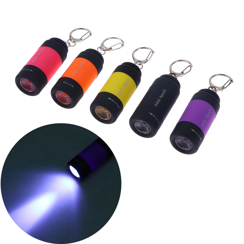 1PC Travel Outdoor Portable Children\'s Flashlight Small Keychain Light USB Charging Flashlight Strong LED