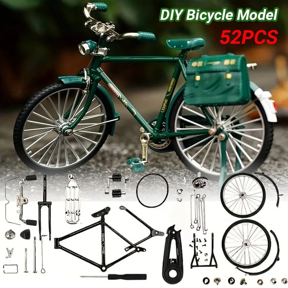 1:10 Scale Assembly Bicycle Model Retro Alloy Simulation Bike Model Kit Self Assembled Desktop Decor Mini 28 Big Bar Bicycle