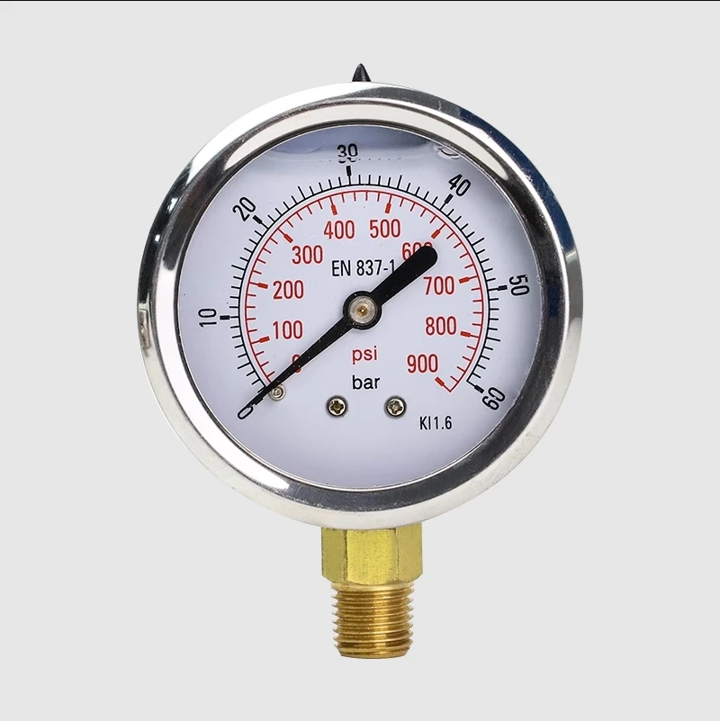 60Mm Radial Seismic Pressure Gauge 0-16/10/6bar Thread 2 Points Double Scale Hydraulic Pressure Gauge