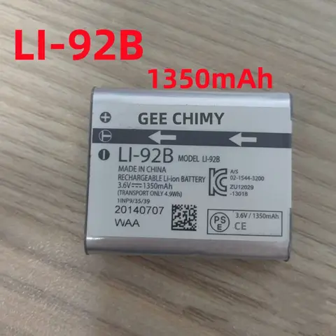 Batería o cargador de cámara LI-92B LI 92B de alto rendimiento de 1350mAh para Olympus Tough TG-4 TG-6 TG-5 TG-2 TG-1 IHS SH-1 SH-2 LI-90B