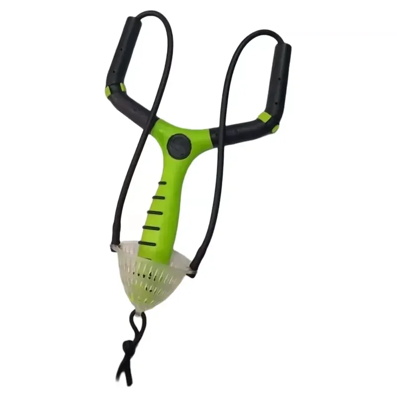 Portable Fishing Slingshot Bait Launcher Green Grip Long Distance Casting Tool Outdoor Angling Supplies Accurate Spot Feeding